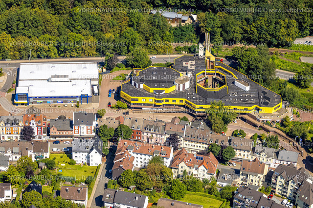 Ennepetal230801355 | Luftbild, Haus Ennepetal, Kluterthöhle Naturkundemuseum, berlet Einkaufsmarkt, Milspe, Ennepetal, Ruhrgebiet, Nordrhein-Westfalen, Deutschland