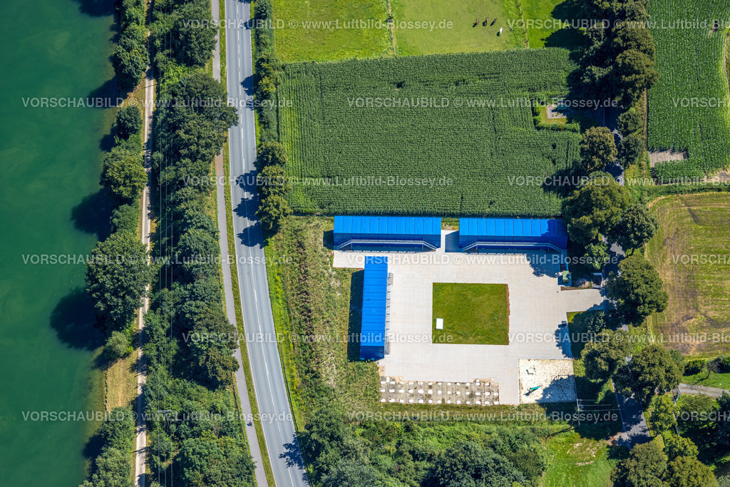 Schermbeck240801898 | Luftbild, Flüchtlingsunterkunft Containerdorf Kirchstraße, am Wesel-Datteln-Kanal, Gahlen, Schermbeck, Ruhrgebiet, Nordrhein-Westfalen, Deutschland