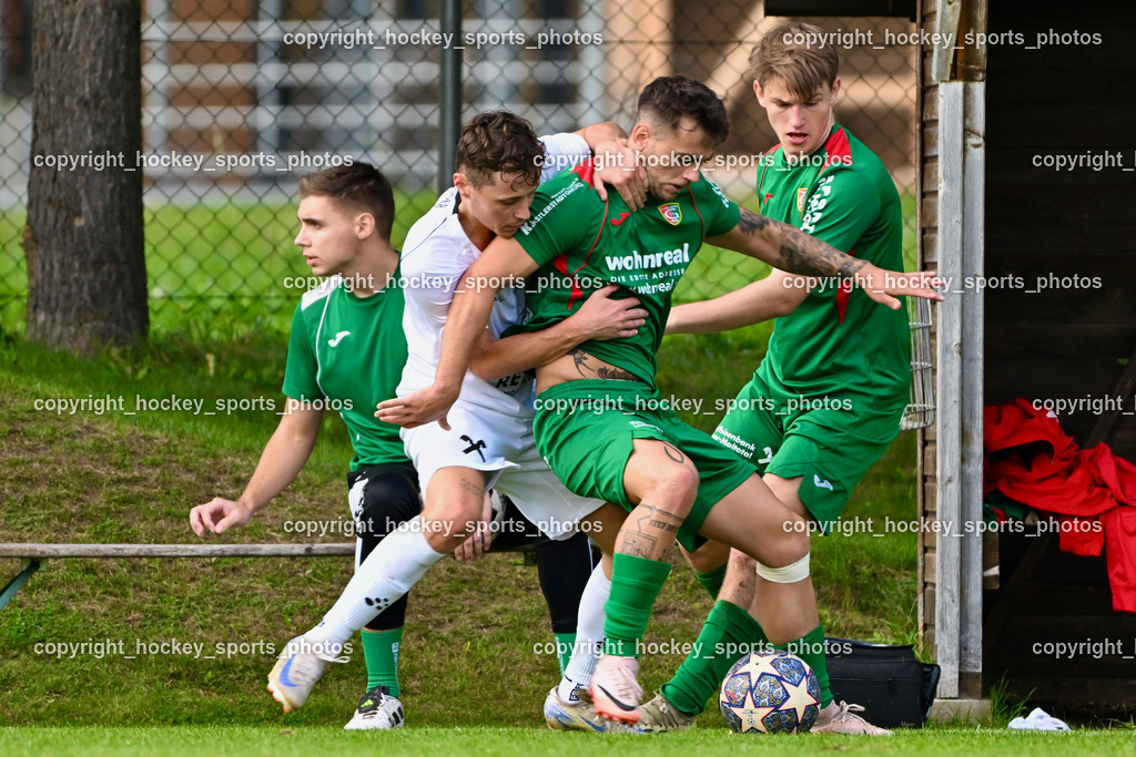 FC ASKÖ Gmünd vs. Union Matrei  | #7 Domen Potocnik FC Gmünd, #7 Julian Egger Matrei, #4 Daniel Pichorner FC Gmünd, FC ASKÖ Gmünd vs. Union Matrei , FC ASKÖ Gmünd vs. Union Matrei  am 21.09.2024 in Gmünd (Sportplatz Gmünd), Austria, (Photo by Bernd Stefan)