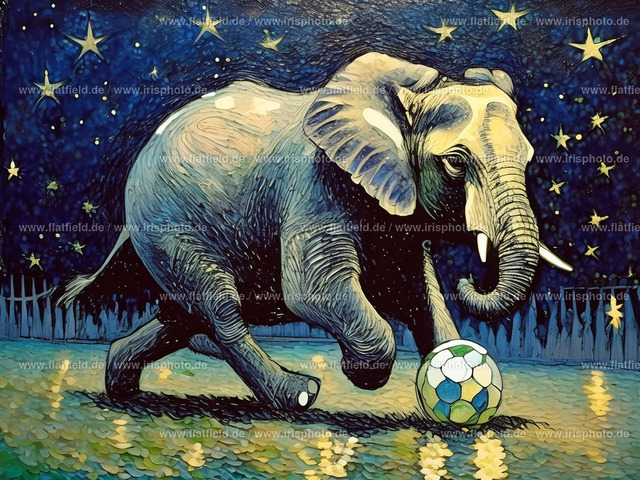 Elefant spielt Fußball 3 | Digital Art | Digitale Kunst