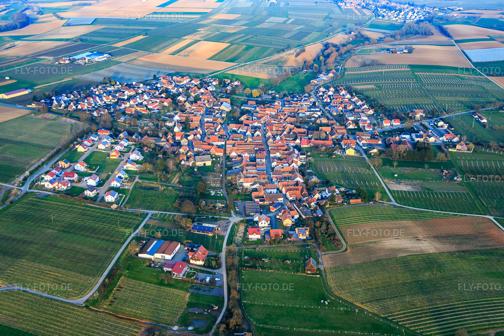 Luftbild: Ortsansicht von Osten in Impflingen im Bundesland Rheinland-Pfalz in Deutschland. Foto: IMG_086845.jpg vom 26.03.2016 durch Werner Riehm/FLY-FOTO.de