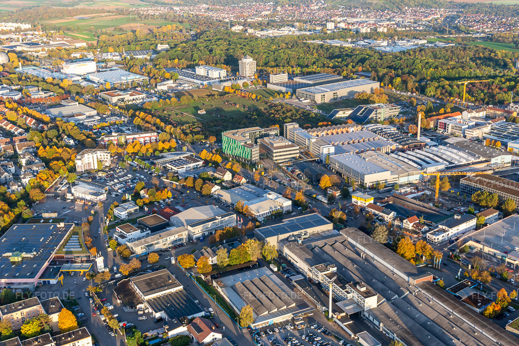 Luftbild: Industriegebiet West im Ortsteil Pflugfelden in Ludwigsburg im Bundesland Baden-Württemberg in Deutschland. Foto: IMG_119109.jpg vom 14.10.2019 durch Werner Riehm/FLY-FOTO.de