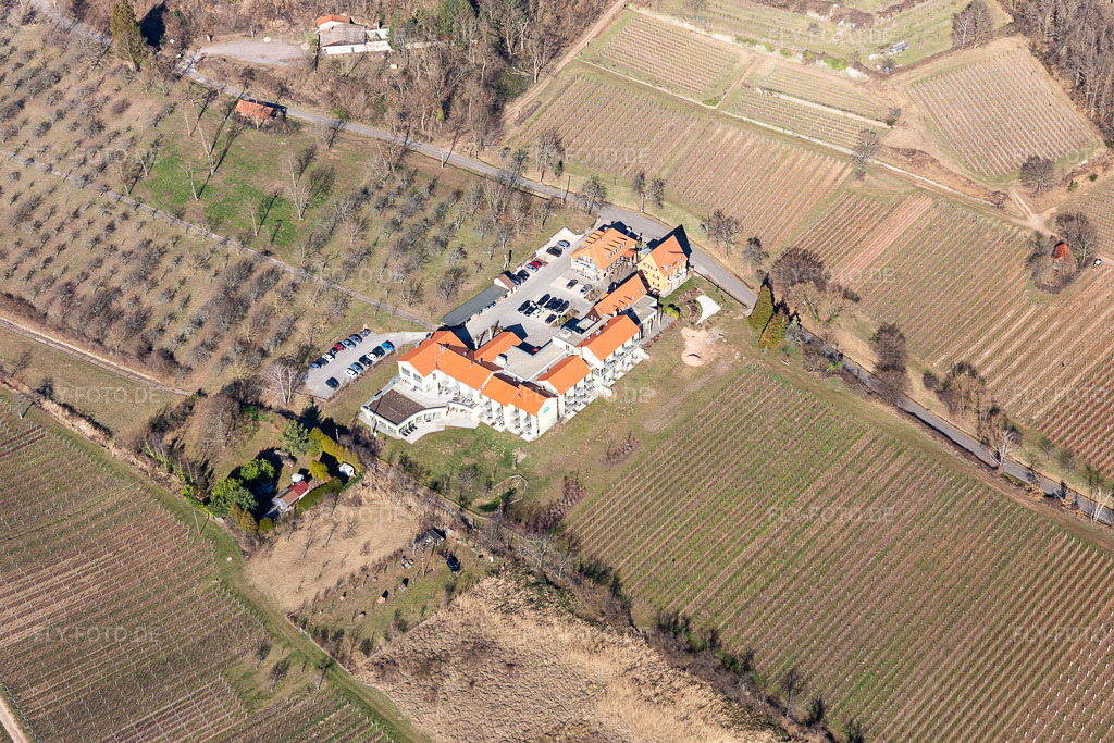 Luftbild: Wohlfühlhotel Alte Rebschule und Gasthaus Sesel in Rhodt unter Rietburg im Bundesland Rheinland-Pfalz in Deutschland. Foto: IMG_112711.jpg vom 27.02.2019 durch Werner Riehm/FLY-FOTO.de