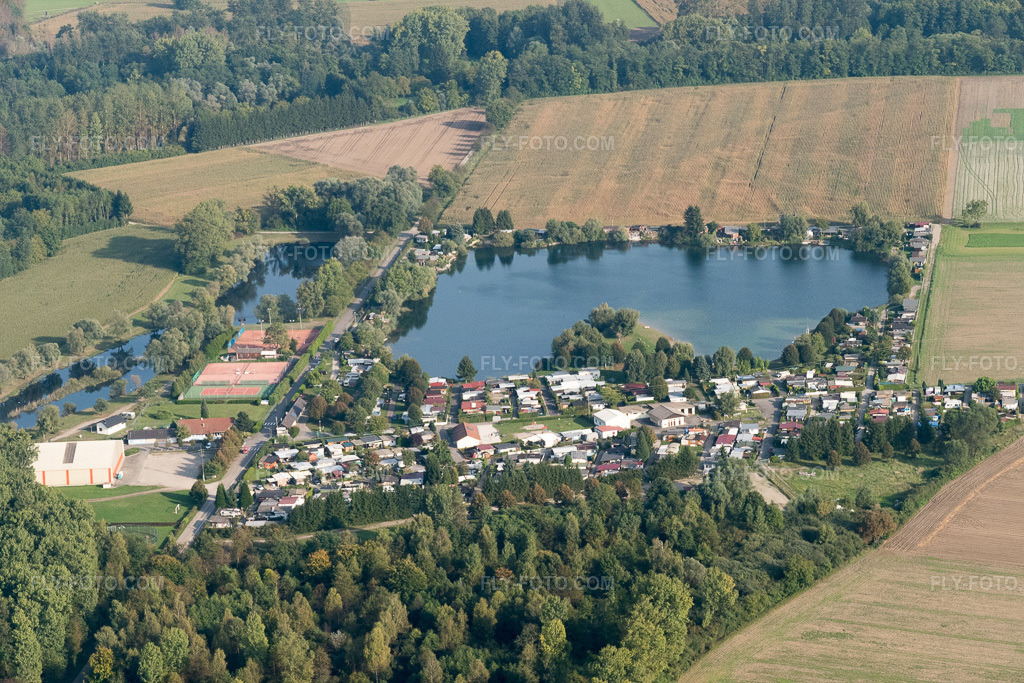 Aerial view: Camping in Beinheim in the state Bas-Rhin, France.Photo: P1000878.jpg taken on 09/15/2014 by Werner Riehm/FLY-FOTO.comResolution of the original: 5472 x 3648 px