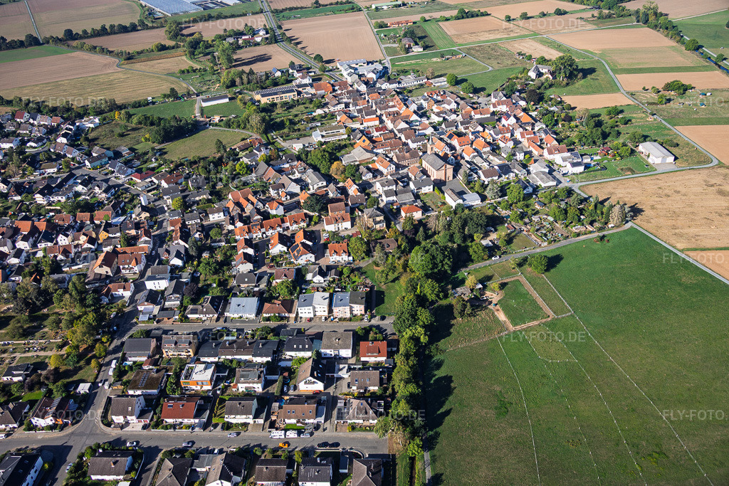 Luftbild: Ortsansicht von Osten im Ortsteil Sickenhofen in Babenhausen im Bundesland Hessen in Deutschland. – Foto: IMG_159332.jpg vom 22.09.2026 durch Werner Riehm/FLY-FOTO.de – Auflösung des Originals: 6000 x 4000 px