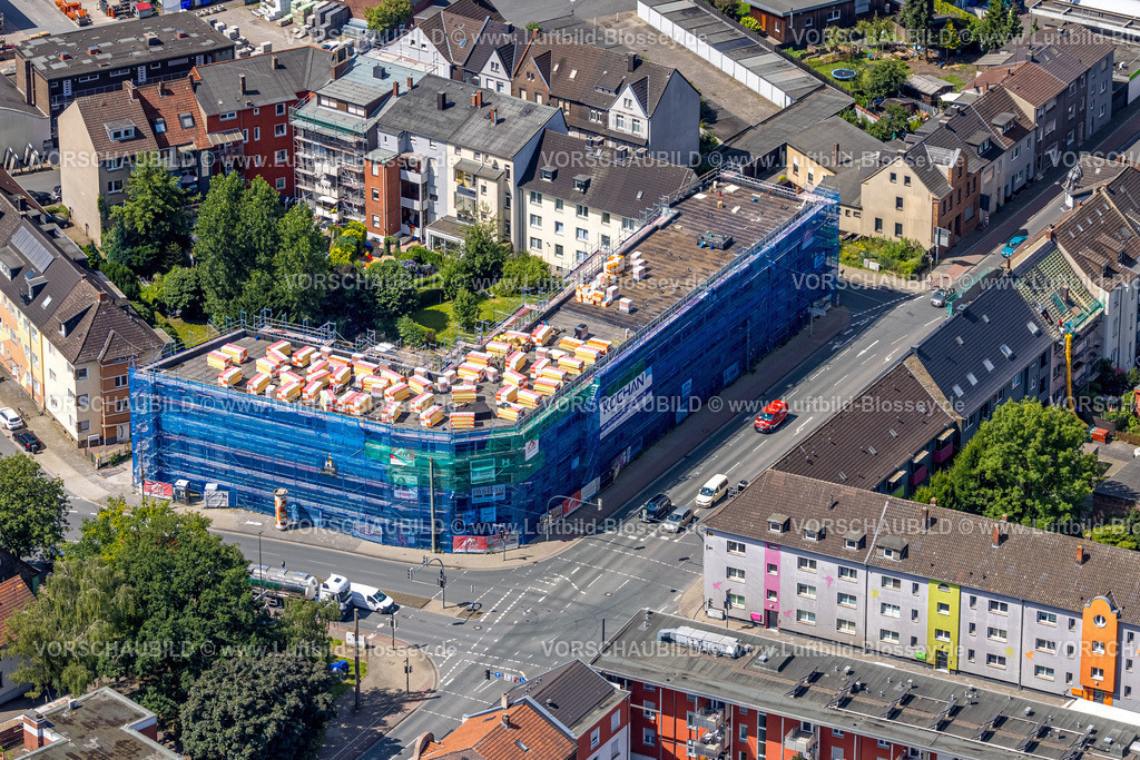 Hamm240706518 | Luftbild, Baustelle mit Neubau Alleestraße Ecke Goethestraße, blaue Fassadenverkleidung, Mitte, Hamm, Ruhrgebiet, Nordrhein-Westfalen, Deutschland