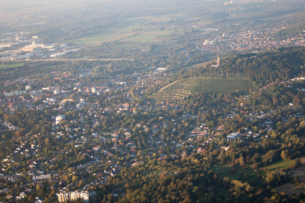 Luftbild: Durlach, Turmberg im Ortsteil Durlach in Karlsruhe im Bundesland Baden-Württemberg in Deutschland. Foto: IMG_59916.jpg vom 24.09.2013 durch Werner Riehm/FLY-FOTO.de