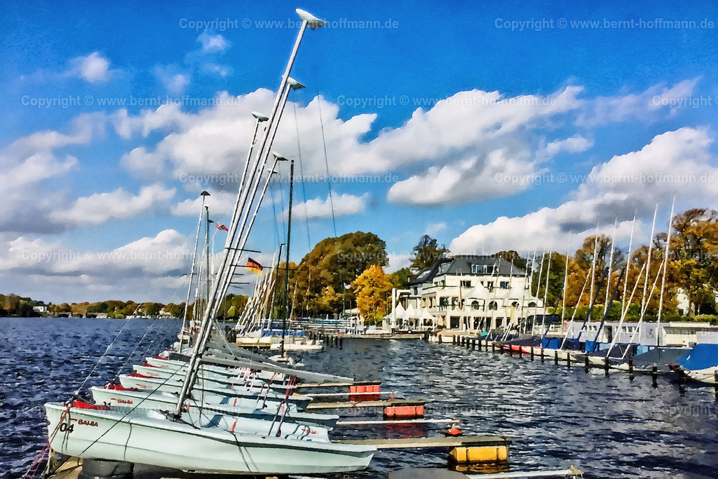 PDM2_2468_HH-Alster_NRV_150x100 | DIGITALKUNST. Hamburg. Bootshafen und Vereinsgelände in Winterhude bem Norddeutschen Regatta Verein ( NRV ) am Ostufer der Außenalster. - Realisiert mit Pictrs.com