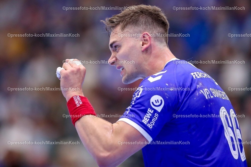 Gum25042501028 | 25.04.2025, Handball, HBL, VfL Gummersbach - 1. VfL Potsdam, Schwalbe-Arena: Stepan Zeman (GUM #66) gestikulierend