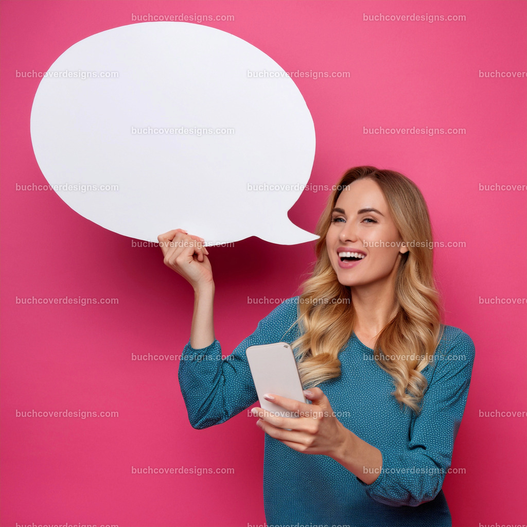 frau mit Mobile Telefon und Sprechblase (19) | Entdecken Sie kreative Buch Cover Designs für Self-Publishing-Autoren und Verlage! Unsere maßgeschneiderten Designs ziehen Leser an und bringen Ihre Geschichten visuell zum Leben. Lassen Sie uns Ihr perfektes Cover gestalten!