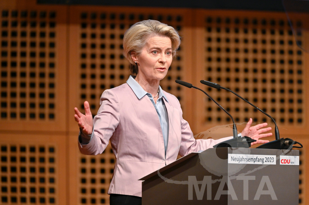 _DWI0736 | Politikerin Ursula von der Leyen beim CDU-NRW Neujahrsempfang in Düsseldorf. Düsseldorf, 28.01.2023 - Realisiert mit Pictrs.com