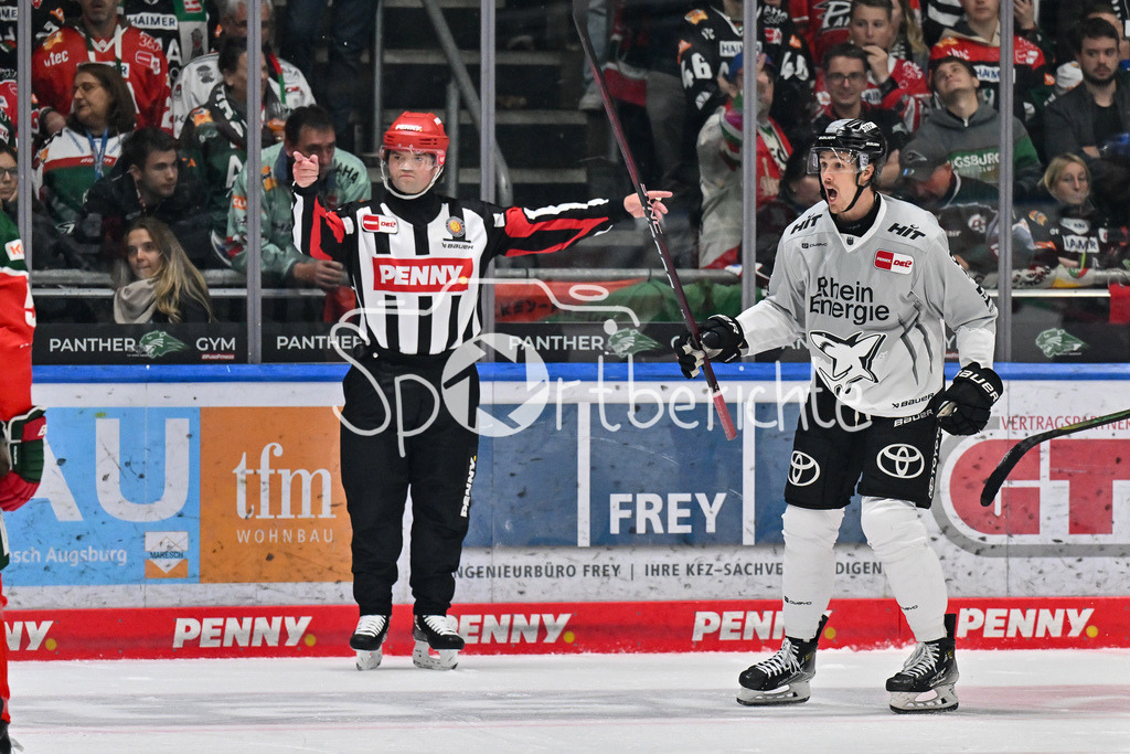 Augsburger Panther - Kölner Haie | Jubel der Haie nach dem Treffer zum 2-3 durch Brady AUSTIN (Koelner Haie #57) / Tor / Torschuetze / Freude / happy / DEL: Augsburger Panther - Kölner Haie, Curt Frenzel Stadion am 29.09.2024