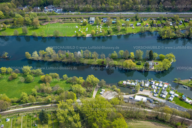 Witten230402629 | Luftbild, Ruhrinsel und Campingplatz Steger, Fluss Ruhr, Kanu-Klub Neptun, Bommern, Witten, Ruhrgebiet, Nordrhein-Westfalen, Deutschland