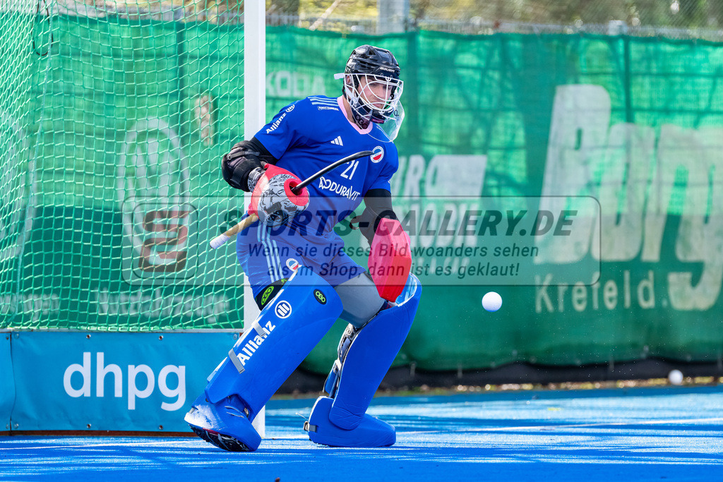 HK_20240323_109862 | 1. Bundesliga Hockey Herren Crefelder HTC - Mannheimer HC am 23.3.2024 Crefelder HTC  Hüttenallee, Krefeld , Adrian Rafi Torwart ( Mannheimer HC #21 )