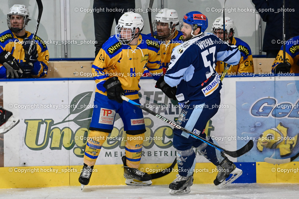 ESC Steindorf vs. EHC Althofen | #26 Wilblinger Lucas EHC Althofen, #57 Wilfan Franz ESC Steindorf, ESC Steindorf vs. EHC Althofen, ESC Steindorf vs. EHC Alhofen am 03.03.2024 in Steindorf (Ossiachersee Halle), Austria, (Photo by Bernd Stefan)