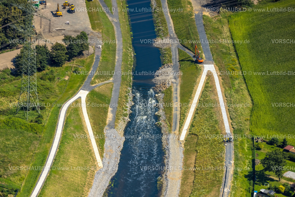 Dinslaken240802787Emschermuendung | Luftbild, Fluss Emscher, neue Emschermündung, Eppinghoven, Dinslaken, Ruhrgebiet, Nordrhein-Westfalen, Deutschland