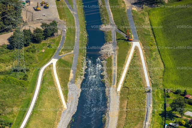 Dinslaken240802787Emschermuendung | Luftbild, Fluss Emscher, neue Emschermündung, Eppinghoven, Dinslaken, Ruhrgebiet, Nordrhein-Westfalen, Deutschland