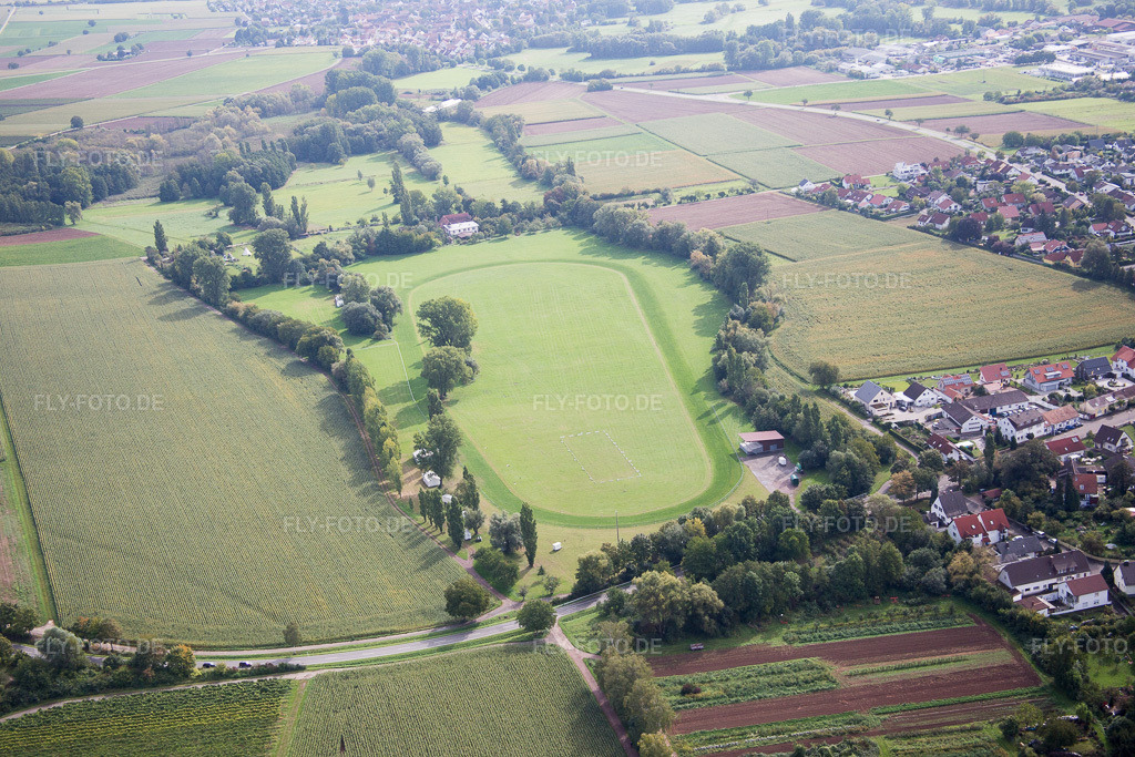 Luftbild: Rennstrecke der Rennbahn - Trabrennbahn im Ortsteil Billigheim in Billigheim-Ingenheim im Bundesland Rheinland-Pfalz in Deutschland. Foto: IMG_072728.jpg vom 19.09.2014 durch Werner Riehm/FLY-FOTO.de