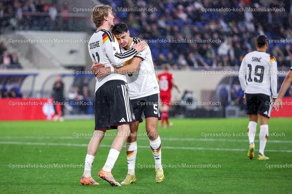 DFB14112501179 | 14.11.2025, Fußball, Länderspiel, WM-Qualifikation Europa, Deutschland - Luxemburg, Stade de Luxembourg (Croix de Gasperich, Luxemburg), 9. Spieltag, Saison 2025 2026: Torjubel nach dem Tor zum 1:0 durch Torschütze Nick Woltemade (GER #11)  zusammen mit  Aleksandar Pavlovic (GER #05) Regulations prohibit any use of photographs as image sequences and or quasi-video.
