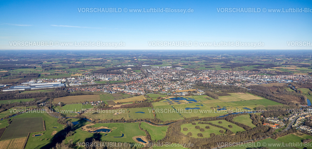 Werne230204672 | Luftbild, Ortsansicht mit Fernsicht, Fluss Lippe und Lippeaue mit Wasserflächen, Werne, Ruhrgebiet, Nordrhein-Westfalen, Deutschland