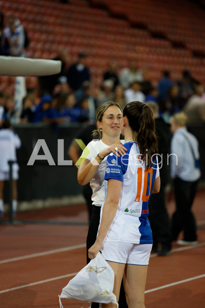 GC Zürich vs FC Zürich - AXA Women’s Super League Playoffs - Stadion Letzigrund | Laura Vetterlein and YLLKA KADRIU of Grasshopper Club Zürich after the AXA Women’s Super League Playoffs quarter-final second leg between GC Zürich and FC Zürich at Stadion Letzigrund, Zurich, Switzerland. - Realisiert mit Pictrs.com