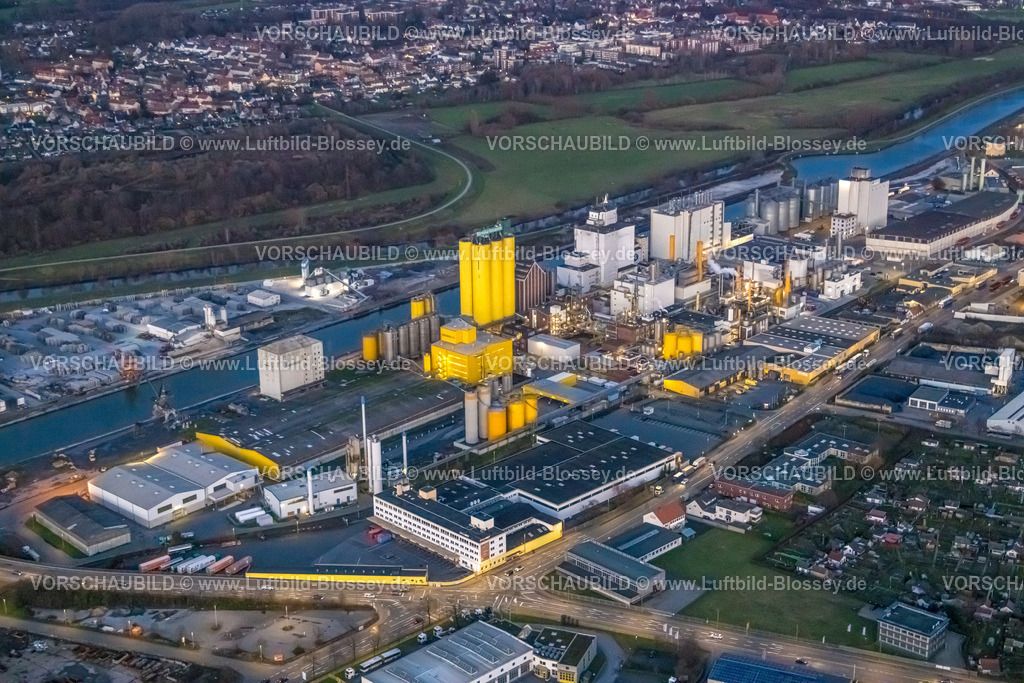 Hamm230102860 | Luftbild, Hafen und Datteln-Hamm-Kanal, Brökelmann Ölmühle, Nachtaufnahme, Nachtflug, Stadtbezirk Herringen, Hamm, Ruhrgebiet, Nordrhein-Westfalen, Deutschland