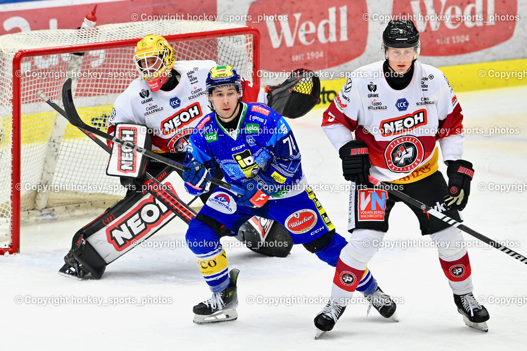 EC IDM Wärmepumpen VSV vs. Pioneers Vorarlberg | #5 Lundegard Jakob PIONEERS VORARLBERG, #74 COATTA Max EC VSV, #30 Caffi Alex PIONEERS VORARLBERG, EC IDM Wärmepumpen VSV vs. Pioneers Vorarlberg, EC IDM Wärmepumpen VSV vs. Pioneers Vorarlberg am 14.12.2024 in Villach (Stadthalle Villach), Austria, (Photo by Bernd Stefan)