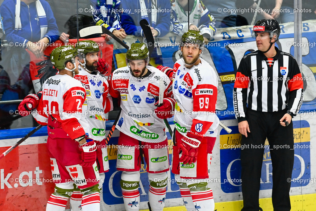 EC IDM Wärmepumpen VSV vs. HC Bozen 30.12 2022 | #26 Miceli Angelo, #9 Mantenuto Daniel, #29 Felicetti Leonardo, #89 Dalhuisen Mike, Jubel HC Bozen Mannschaft, SMETANA LADISLAV Referee