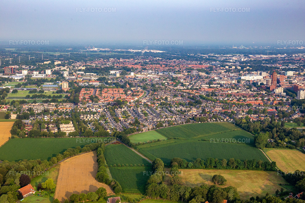 Aerial view: View of the town in Enschede in the state Overijssel, Netherlands. – Photo: IMG_008192.jpg taken on 07/18/2020 by Werner Riehm/FLY-FOTO.com – Resolution of the original: 5472 x 3648 px