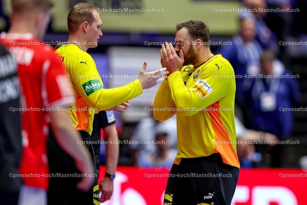 EHF01022602117 | 01.02.2026, Handball, Men's EHF EURO 2026, Deutschland - Dänemark, Jyske Bank Boxen in Herning, Final:  Andreas Wolff (Germany #33) gestikulierend auf dem Spielfeld  enttäuscht Enttäuschung 