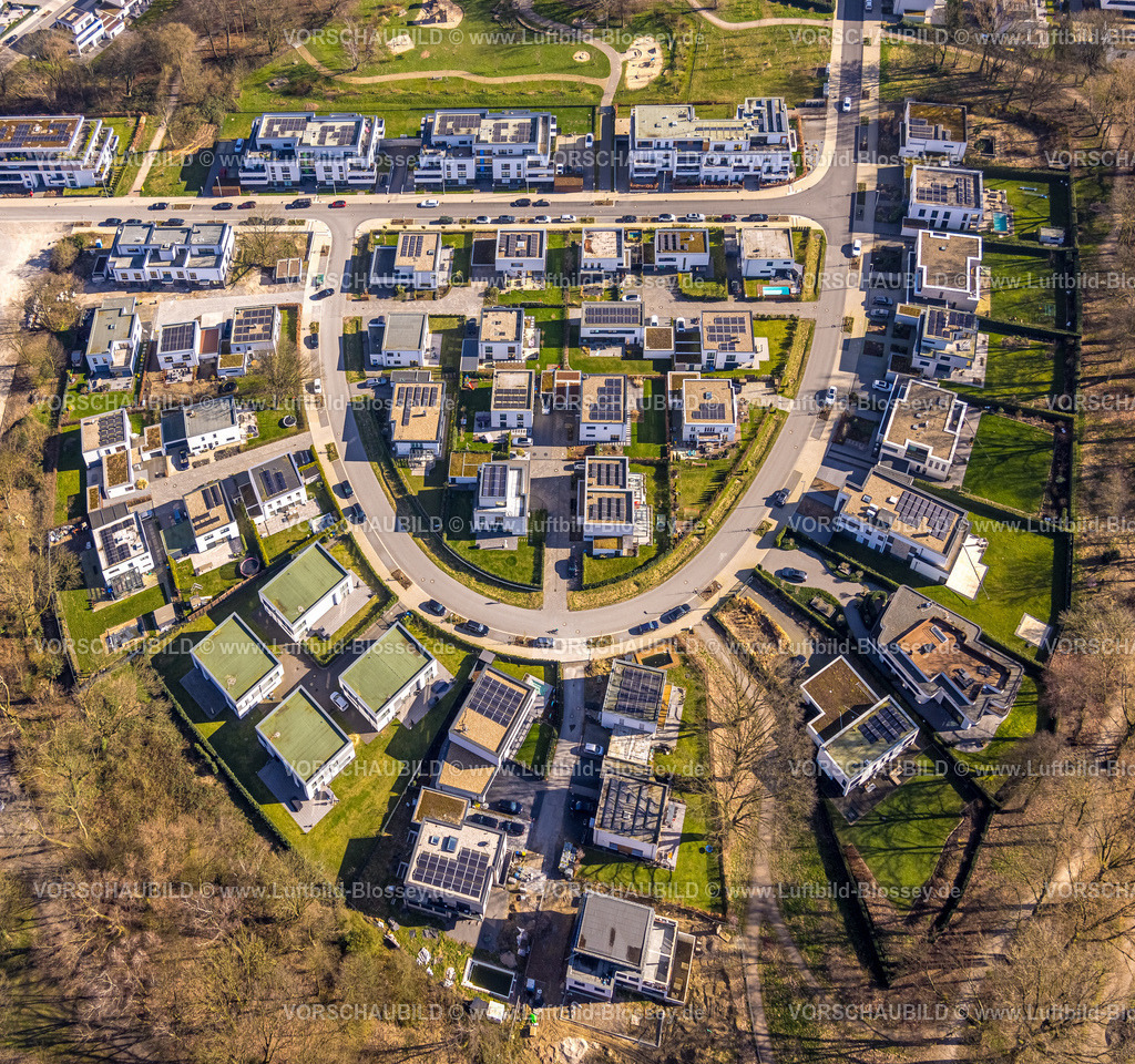 Gelsenkirchen240300203 | Luftbild, Wohnsiedlung-Neubaugebiet Am Buerschen Waldbogen, Im Waldquartier, halbkreisförmige Anordnung der Häuser, Resse, Gelsenkirchen, Ruhrgebiet, Nordrhein-Westfalen, Deutschland