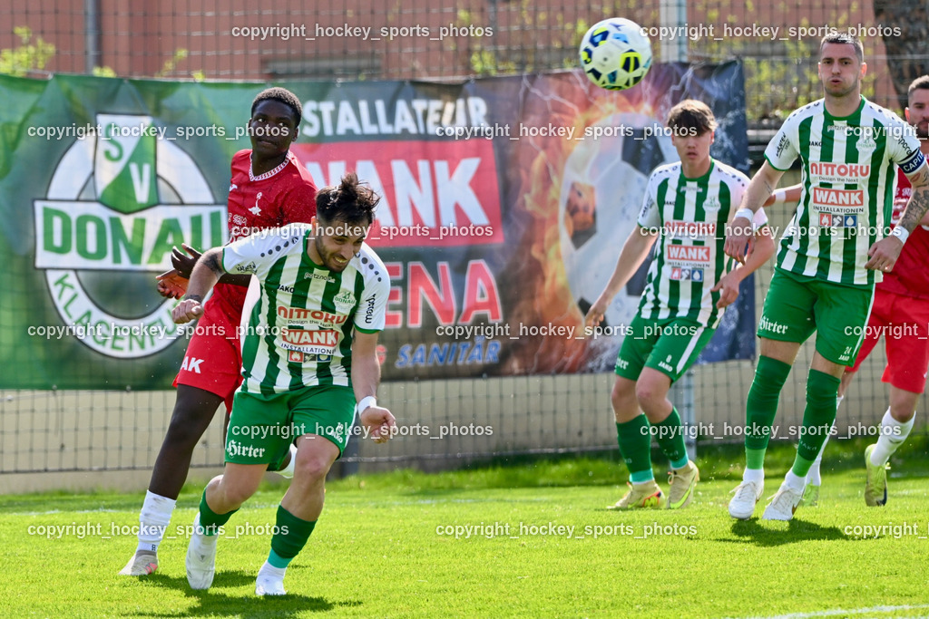 SV Donau Klagenfurt vs. SAK | #10 Yosifov Svetlozar Angelov SV Donau,  #14 Andre Le Prince Chedjou Fonkou SAK, #24 Zoran Vukovic SV Donau,  #8 Luca Thaler SV Donau, SV Donau Klagenfurt vs. SAK, SV Donau Klagenfurt vs. SAK am 11.04.2026 in Klagenfurt (Sportplat Donau ), Austria, (Photo by Bernd Stefan)