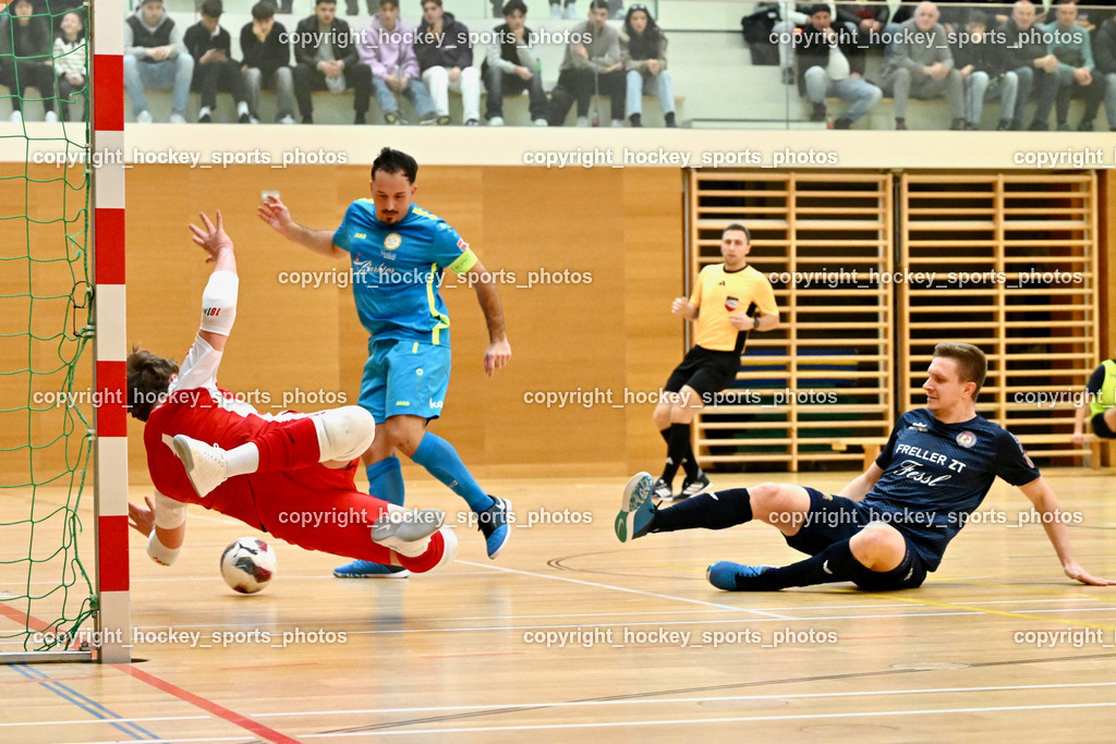 LPSV Kärnten vs. Futsal Versli Klagenfurt | #1 Armin Ibrahimovic LPSV-Kärnten, #17 Vahid Muharemovic versli.at Klagenfurt, #7 Senad Huseinbasi LPSV-Kärnten, LPSV Kärnten vs. Futsal Versli Klagenfurt, LPSV Kärnten vs. Futsal Versli Klagenfurt am 01.02.2026 in Villach (Ballspielhalle St. Martin), Austria, (Photo by Bernd Stefan)