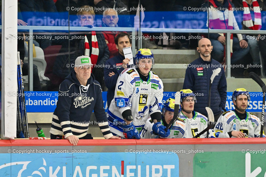 EC KAC vs. EC IDM Wärmepumpen VSV 4.2.2024 | Spielerbank EC VSV, Markus Schmidt Head Equipment Manager, Assistentcoach EC VSV David Rodman, Tormann Coach EC VSV Patrick Machreich