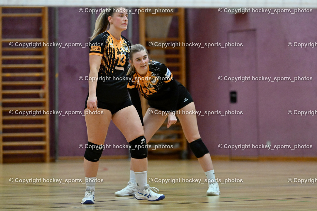 ASKÖ Volley Eagles Villach vs. Donau Chemie Volleys Brückl | #13 Vanessa BEBEKAJLO Eagles Villach, #25 Chiara SCHULER Eagles Villach, ASKÖ Volley Eagles Villach vs. Donau Chemie Volleys Brückl, ASKÖ Volley Eagles Villach vs. Donau Chemie Volleys Brückl am 14.12.2024 in Villach (Ballspielhalle Lind), Austria, (Photo by Bernd Stefan)