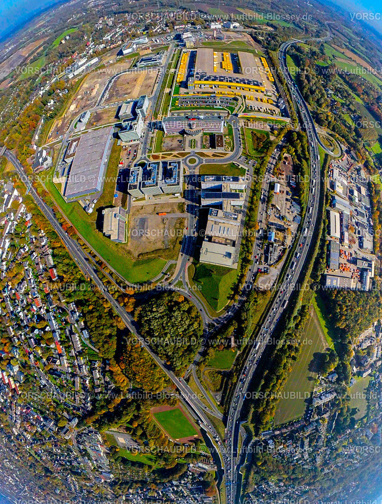 Bochum241090429OPEL-2 | Luftbild, Großbaustelle Mark 51/7, O-Werk Campus und Neubau Wissenschafts- und Technologiequartier, ehemaliges Opel Areal an der Autobahn A448, Erdkugel, Fisheye Aufnahme, Fischaugen Aufnahme, 360 Grad Aufnahme, tiny world, little planet, fisheye Bild, Laer, Bochum, Ruhrgebiet, Nordrhein-Westfalen, Deutschland