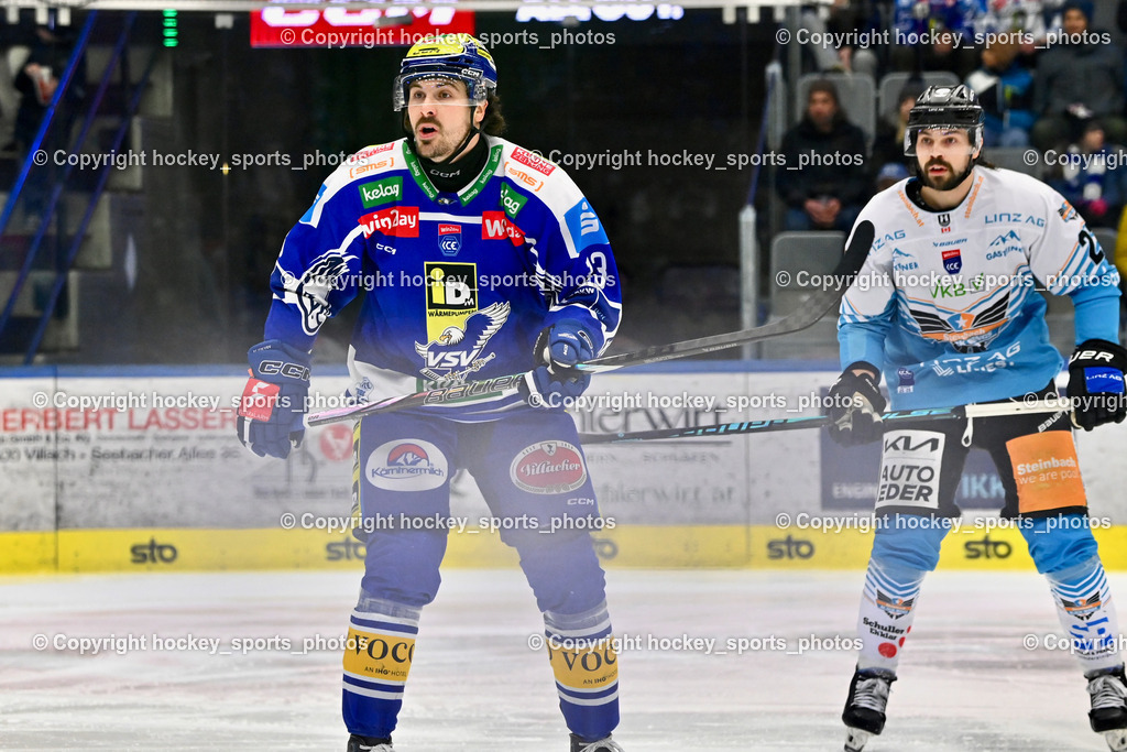 EC IDM Wärmepumpen VSV vs. Steinbach Black Wings Linz | #13 Adam Helewka EC VSV, #27 Shawn St-Amant Black Wings Linz, EC IDM Wärmepumpen VSV vs. Steinbach Black Wings Linz, EC IDM Wärmepumpen VSV vs. Steinbach Black Wings Linz am 23.01.2026 in Villach (Stadthalle Villach), Austria, (Photo by Bernd Stefan)