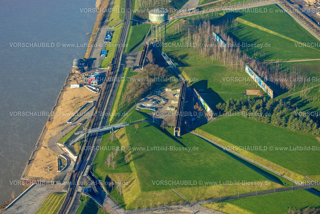 Duisburg241201794 | Luftbild, Rheinpark Duisburg am Fluss Rhein und geplante Wohnanlage RheinOrt Hochfeld, Wasserturm und Gastronomie Ziegenpeter am Fluss, Hochfeld, Duisburg, Ruhrgebiet, Nordrhein-Westfalen, Deutschland