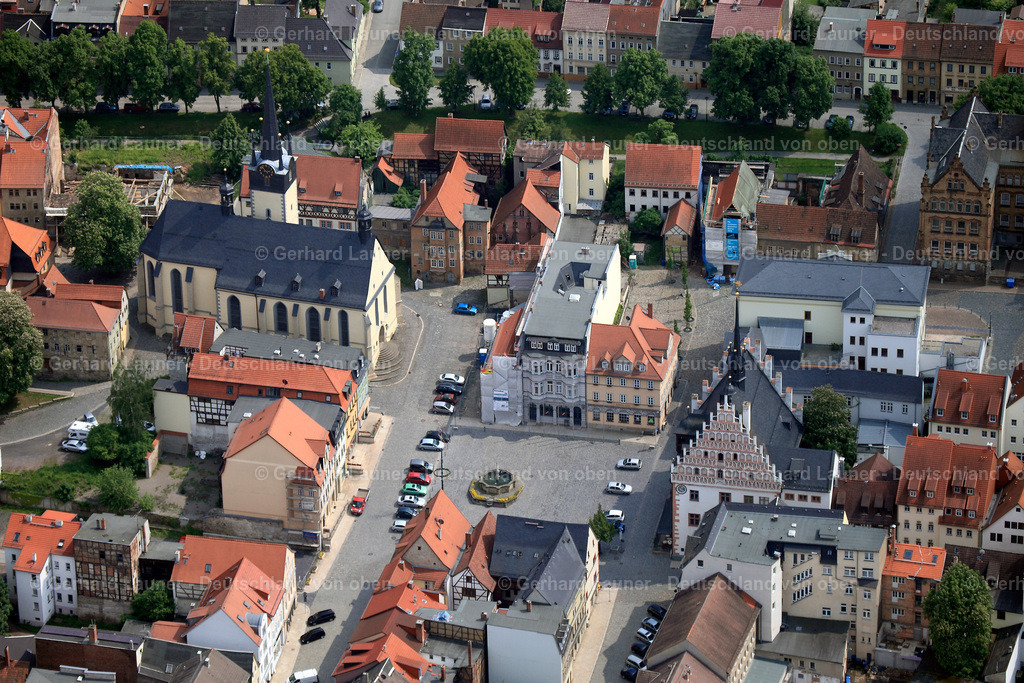 3001329 | Kirchplatz, Stadtverwaltung, Stadtkirche St.Bartholomäus,  Pössneck