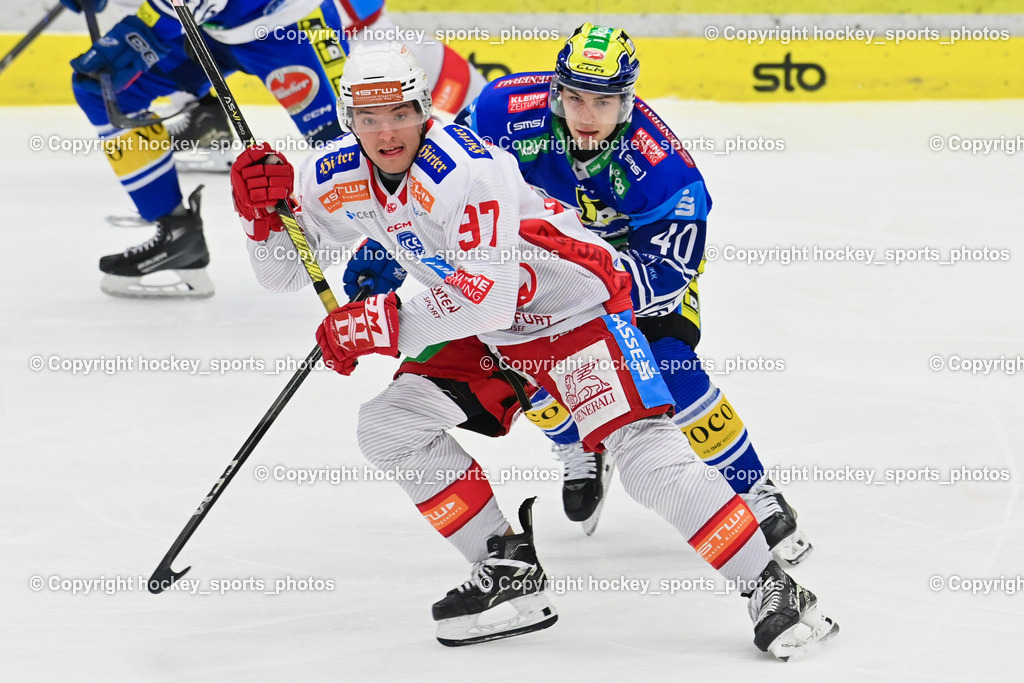 EC IDM WÄRMEPUMPEN VSV vs. EC KAC | #97 Hochegger Fabian EC KAC, #40 WALLENTA Elias EC VSV, EC IDM WÄRMEPUMPEN VSV vs. EC KAC, EC IDM WÄRMEPUMPEN VSV vs. EC KAC am 02.02.2025 in Villach (Stadthalle Villach), Austria, (Photo by Bernd Stefan)