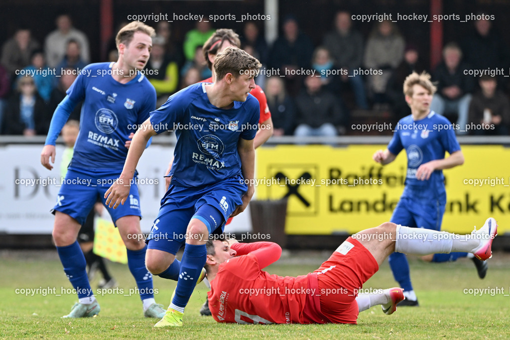 KAC 1909 vs. Union Matrei | #9 Mihret Topcagic KAC 1909, #27 Hannes Wibmer Union Matrei, #19 Luca Jakob Blassnig Union Matrei, KAC 1909 vs. Union Matrei, KAC 1909 vs. Union Matrei am 21.03.2026 in Klagenfurt (Sportplatz KAC), Austria, (Photo by Bernd Stefan)