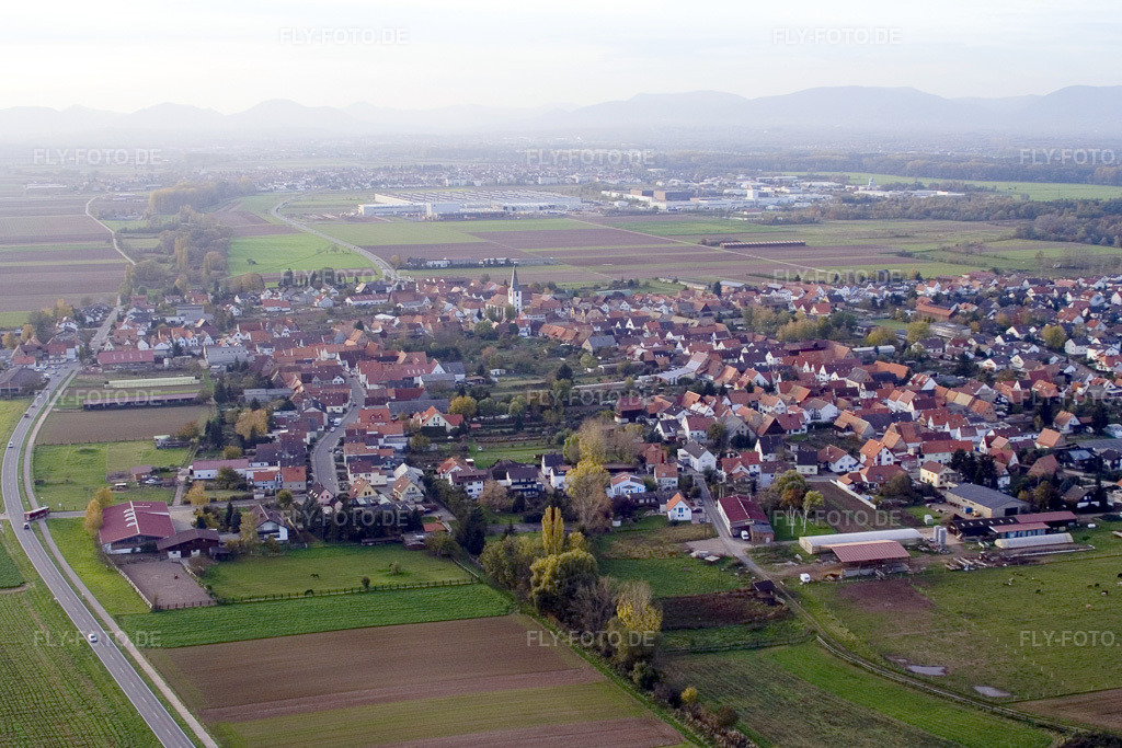 Luftbild: landwirtschaftlichen Feldern und Nutzflächen in Ottersheim bei Landau im Bundesland Rheinland-Pfalz in Deutschland. Foto: IMG_4626.jpg vom 10.11.2006 durch Werner Riehm/FLY-FOTO.de