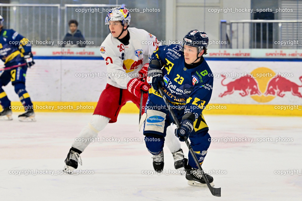 RED BULL HOCKEY JUNIORS vs. EK DIE ZELLER EISBÄREN | #23 Jennes Christian EK DIE ZELLER EISBÄREN, #20 Kirchebner Maximilian RED BULL HOCKEY JUNIORS, RED BULL HOCKEY JUNIORS vs. EK DIE ZELLER EISBÄREN, RED BULL HOCKEY JUNIORS vs. EK DIE ZELLER EISBÄREN am 14.01.2025 in Salzburg (Eisarena Salzburg), Austria, (Photo by Bernd Stefan)