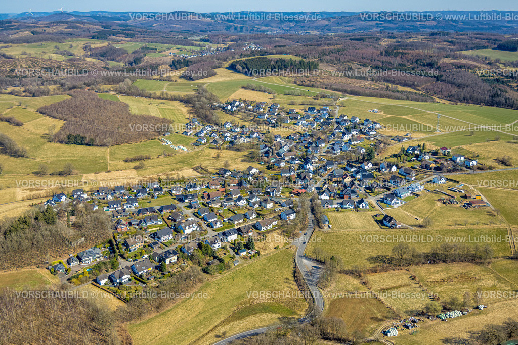 Wenden250306914Elben | Luftbild, Wohngebiet Ortsansicht Ortsteil Thieringhausen, umgeben von Wiesen und Feldern, Hügellandschaft mit Fernsicht, Thieringhausen, Olpe, Sauerland, Nordrhein-Westfalen, Deutschland
