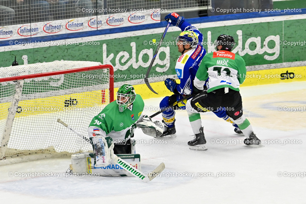 EC IDM WÄRMEPUMPEN VSV vs. Olimpija Ljubljana | #30 Luka Kolin Olimpija Ljubljana, #72 Bine Masic Olimpija Ljubljana, #91 Nick Hutchison EC VSV, EC IDM WÄRMEPUMPEN VSV vs. Olimpija Ljubljana, EC IDM WÄRMEPUMPEN VSV vs. Olimpija Ljubljana am 01.02.2026 in Villach (Stadthalle Villach), Austria, (Photo by Bernd Stefan)