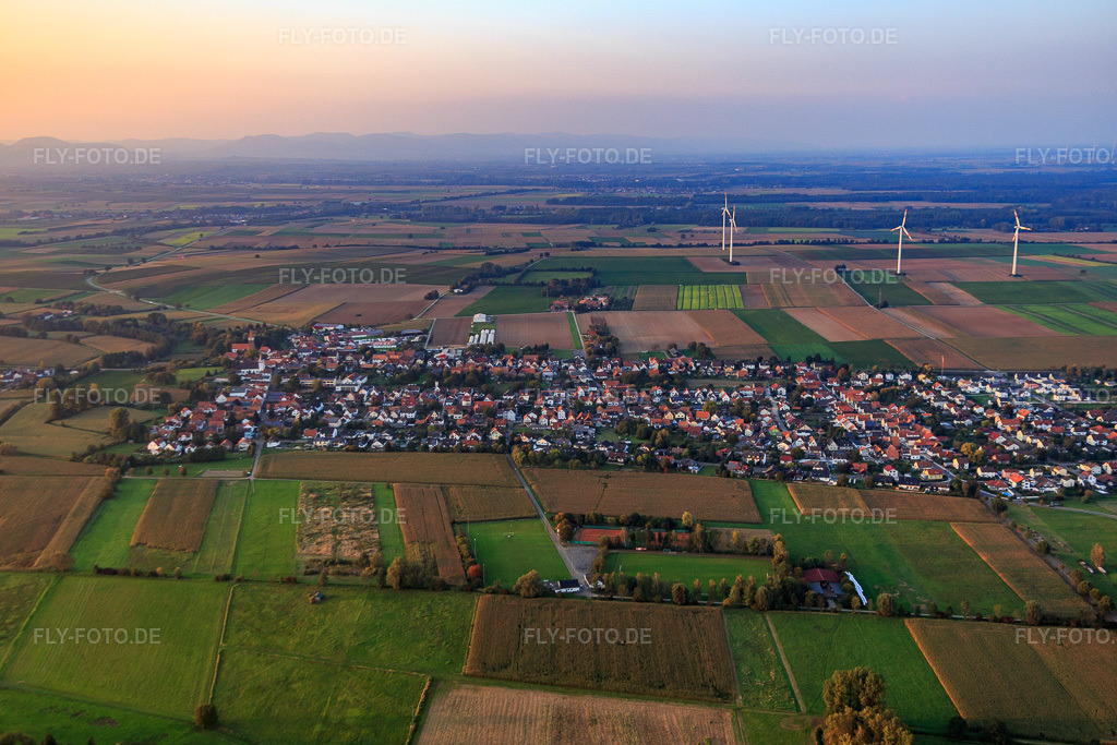 Luftbild: Dorfübersicht aus Süden in Minfeld im Bundesland Rheinland-Pfalz in Deutschland. Foto: IMG_074080.jpg vom 03.10.2014 durch Werner Riehm/FLY-FOTO.de