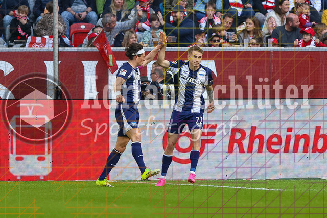 22.03.2026, GER, Fussball, Herren, 2. BL, Saison 2025/2026, Fortuna Düsseldorf - Hertha BSC Berlin | Fabian Reese (Hertha) Torjubel, jubelt nach seinem Treffer zum 1:1 