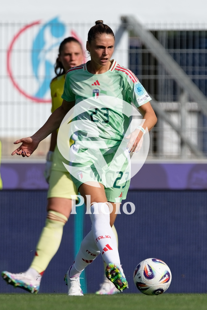 Belgium v Italy - UEFA Women's EURO 2025 Group B | SION, SWITZERLAND - JULY 3: Cecilia Salvai of Italy passes the ball  during the UEFA Womens EURO 2025 Group B match between Belgium and Italy at Stade de Tourbillon on July 3, 2025 in Sion, Switzerland. (Photo by Giuseppe Velletri/Sports Press Photo/Getty Images)