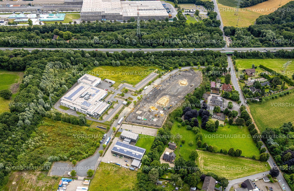 Bottrop240701413Kirchhellen | Luftbild, Gewerbegebiet Heinrich-Hertz-Straße mit Bautelle, Autobahn A31, Rentfort, Gladbeck, Ruhrgebiet, Nordrhein-Westfalen, Deutschland