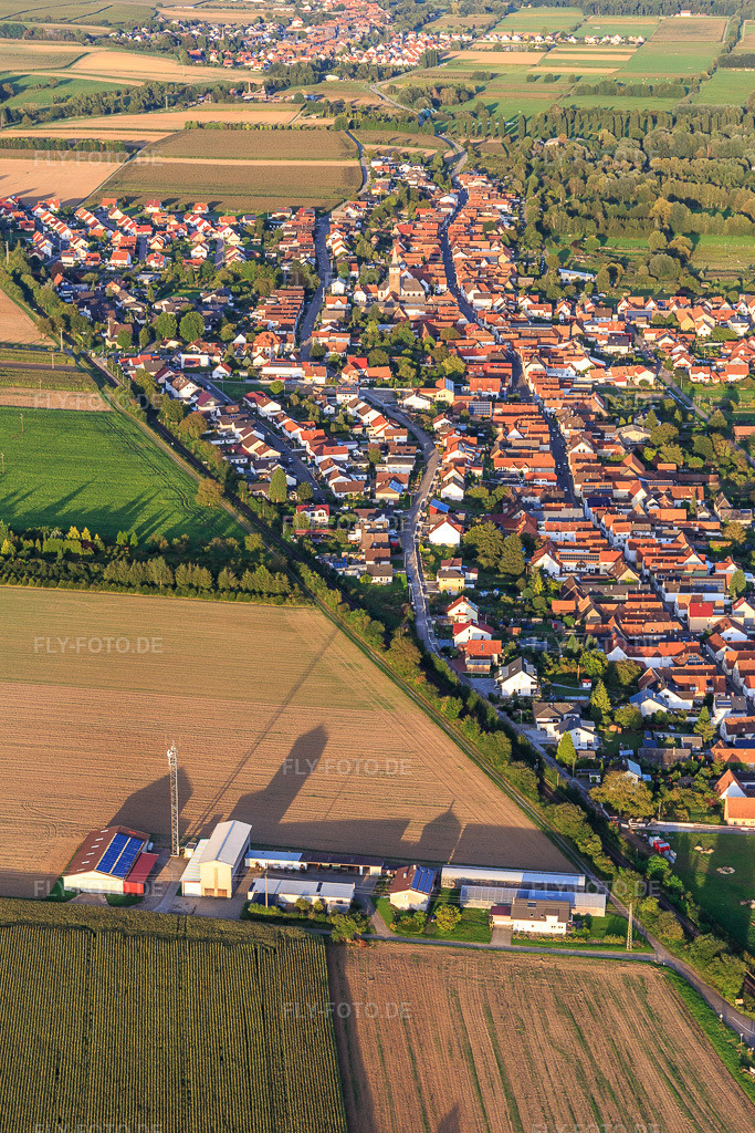 Luftbild: Ortsansicht von Westen im Ortsteil Schaidt in Wörth im Bundesland Rheinland-Pfalz in Deutschland. Foto: IMG_129368.jpg vom 12.09.2021 durch Werner Riehm/FLY-FOTO.de
